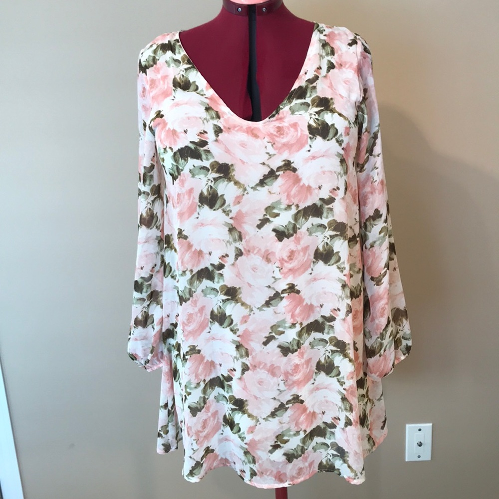Floral dress, long sleeve, mini length